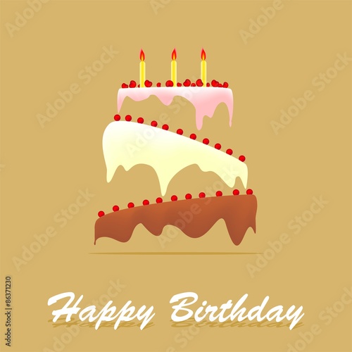Three storey birthday cake with candles and topping