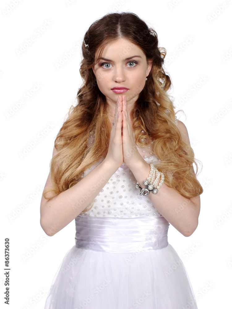 Girl in white wedding dress, isolated Girl in white wedding dress, isolated