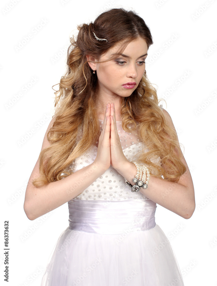 Girl in white wedding dress, isolated Girl in white wedding dress, isolated