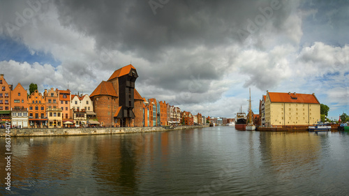 The riverside with the characteristic promenade of Gdansk, Poland.