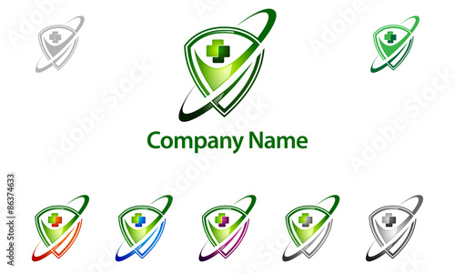 medical, shield, secure, people, care, health, abstract, cross, vector, logo, design