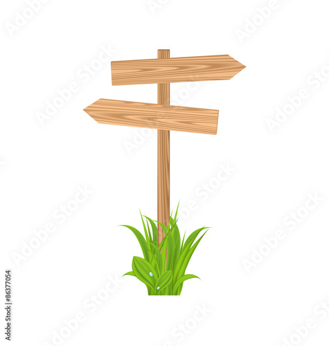 Wooden signboard for guidepost, grass