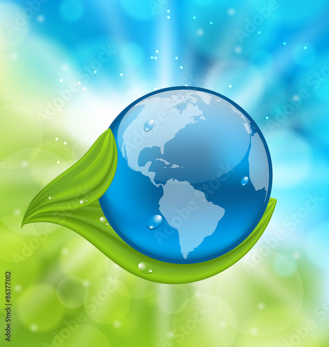 Planet Earth with green leaves