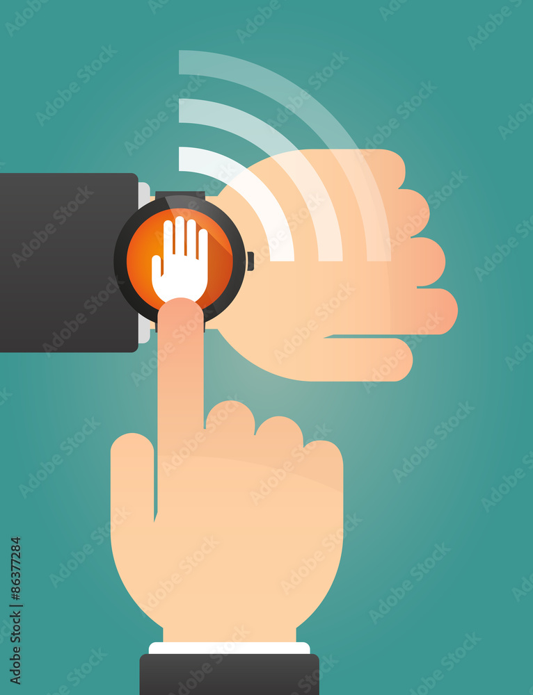 Hand pointing a smart watch with a hand Hand pointing a smart watch with a hand