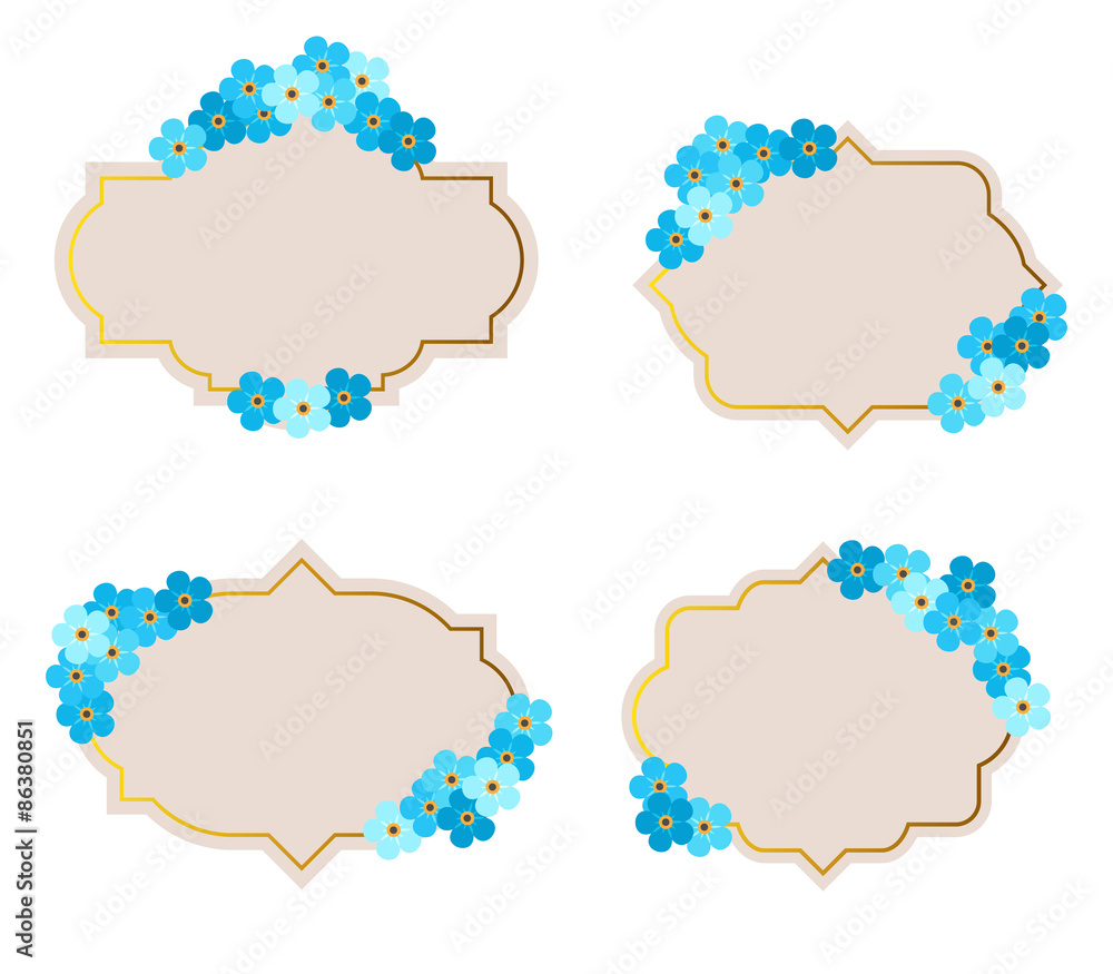 collection of vector frames with forget-me-not flowers in retro style