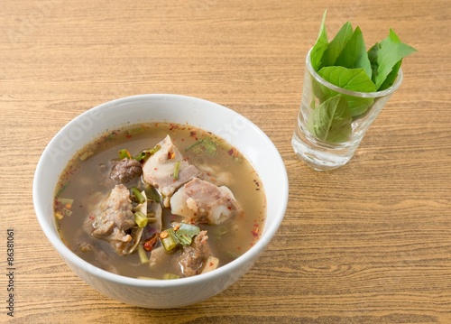 Thai Spicy and Sour Beef Entrails Soup with Basil