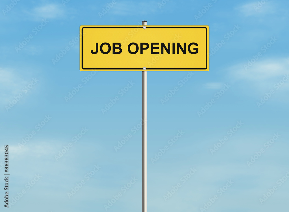 Job opening. Road sign on the sky background. Raster illustration. Job opening. Road sign on the sky background. Raster illustration.