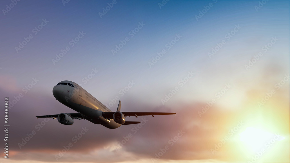 plane and sunset