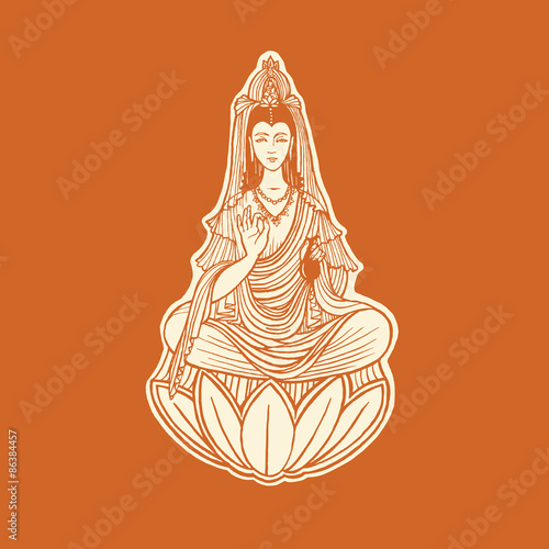 Healing concept. Chinese goddess of charity vector illustration. Charity concept. Medical care concept.