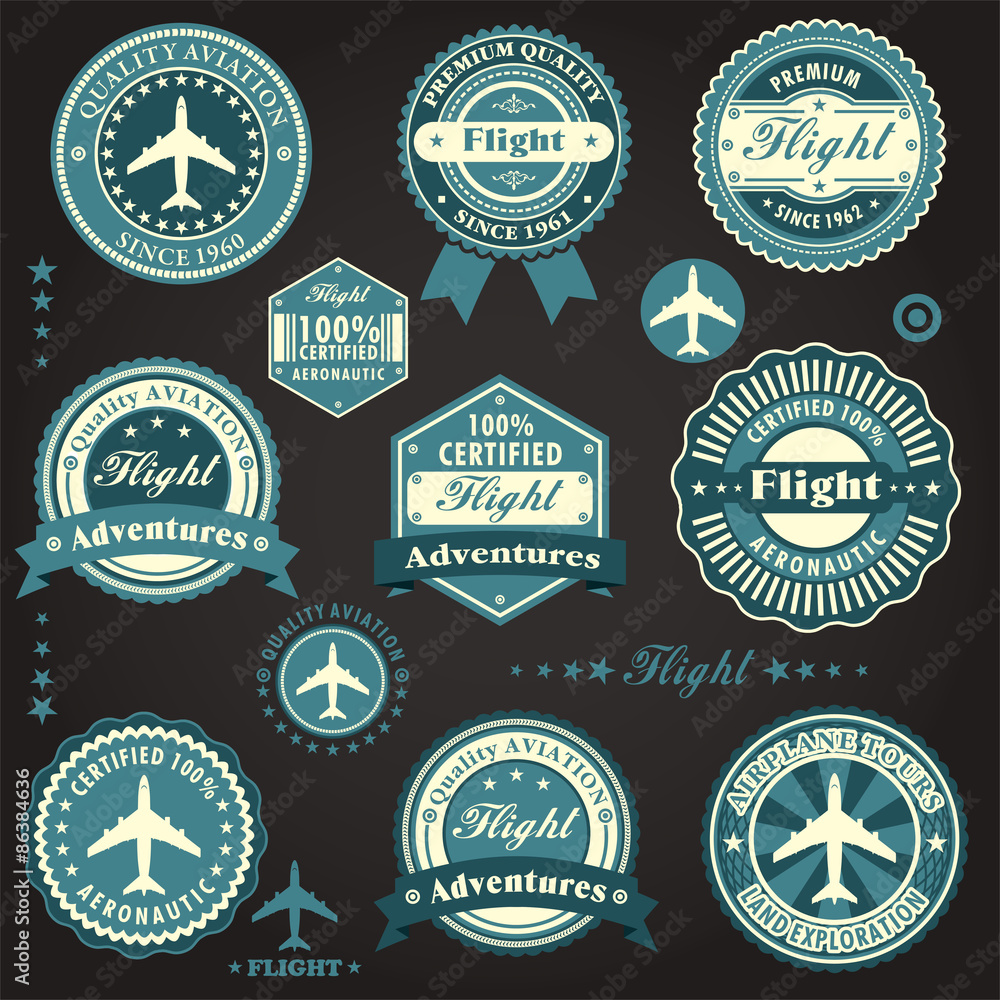 Vintage flight label design set