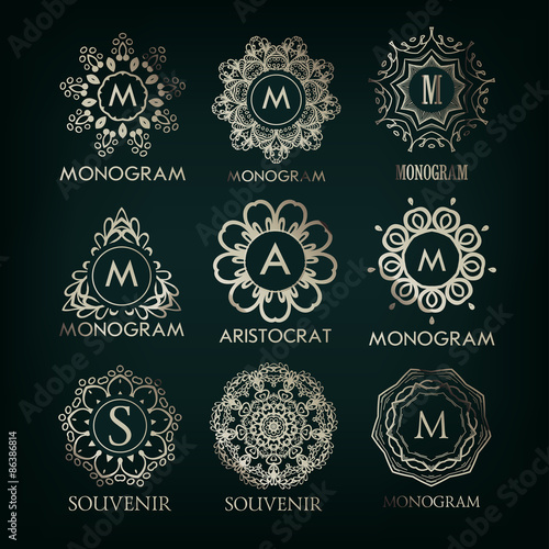 Set of luxury, simple and elegant silver monogram designs