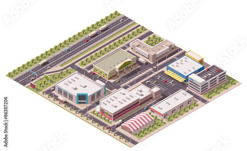 Vector isometric shopping district
