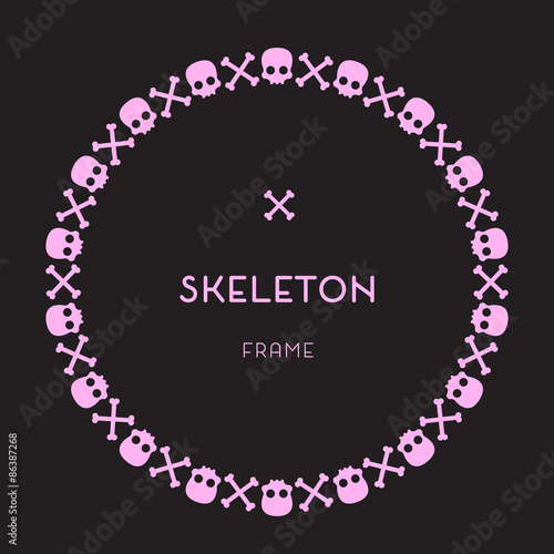 Skull and Bones Pink Frame ON Black Background