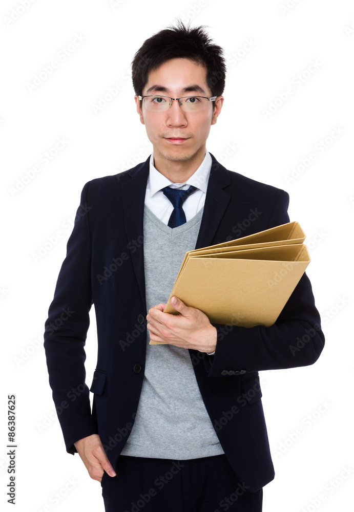 Businessman holding with folder Businessman holding with folder