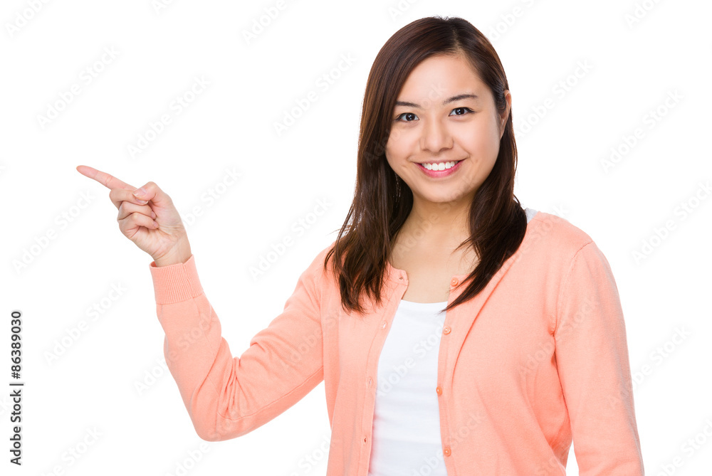 Asian woman with finger pointing up Asian woman with finger pointing up