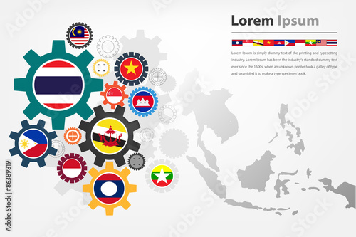 AEC economic gear and background map vector eps10