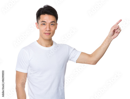 Asian man with finger point up