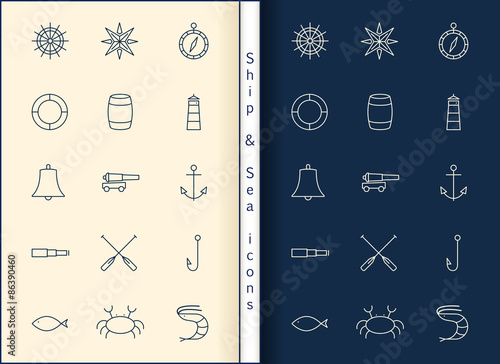 Ship & Sea line icons set