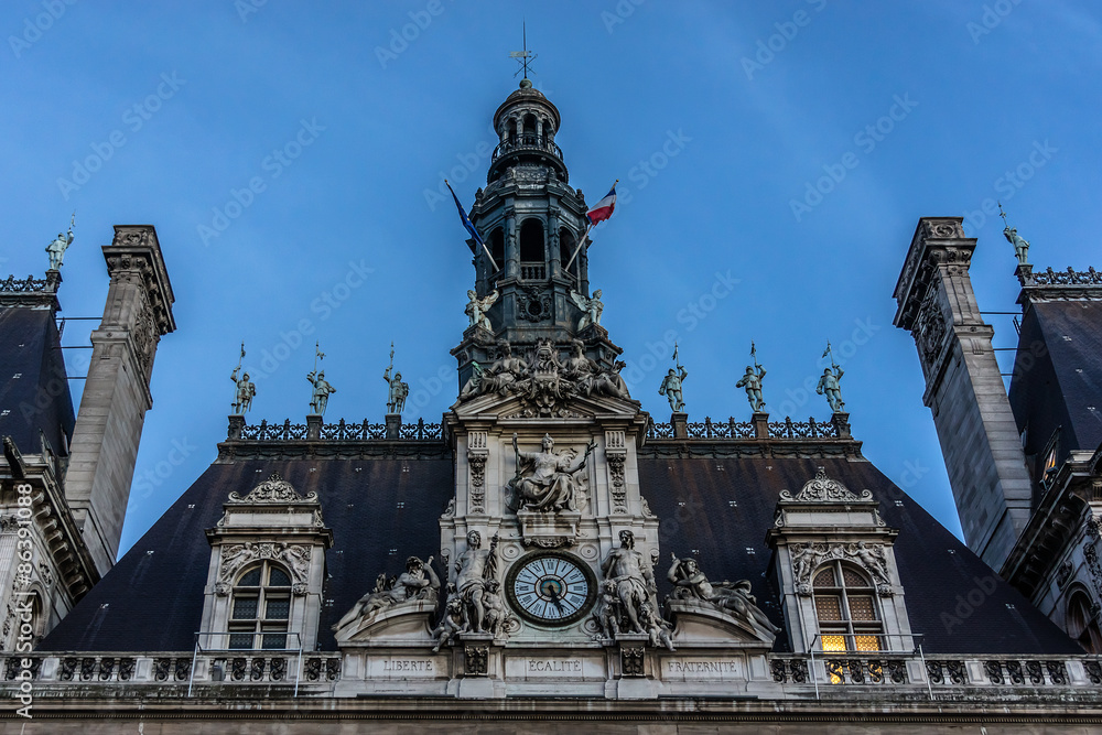 Hotel-de-Ville (City Hall) in Paris - administration building. Hotel-de-Ville (City Hall) in Paris - administration building.