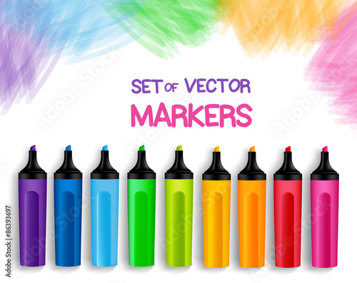 Set of Realistic 3D Colorful Multicolored Markers