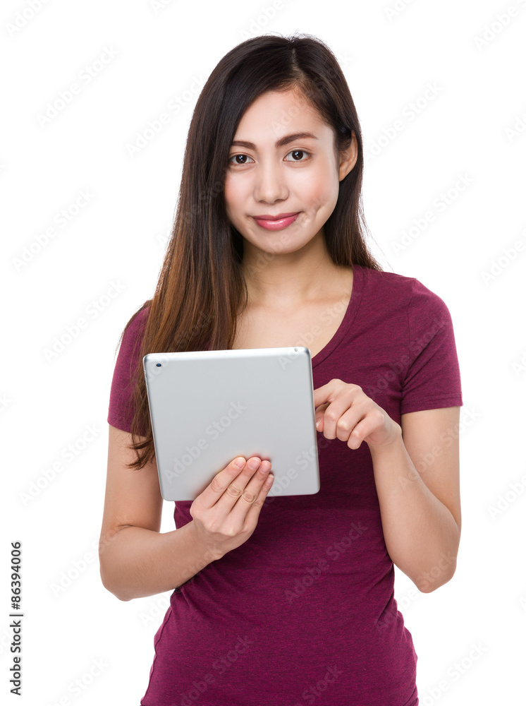 Asian Woman use of the digital tablet Asian Woman use of the digital tablet