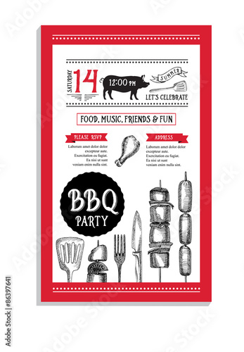 Barbecue party invitation. BBQ template menu design. Food flyer.