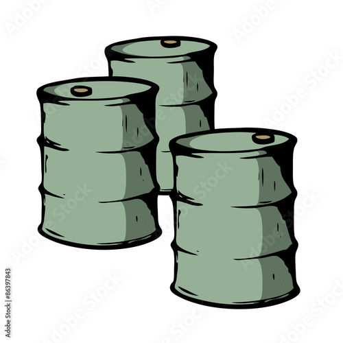 Three metal barrels on white background. Vector grafics.