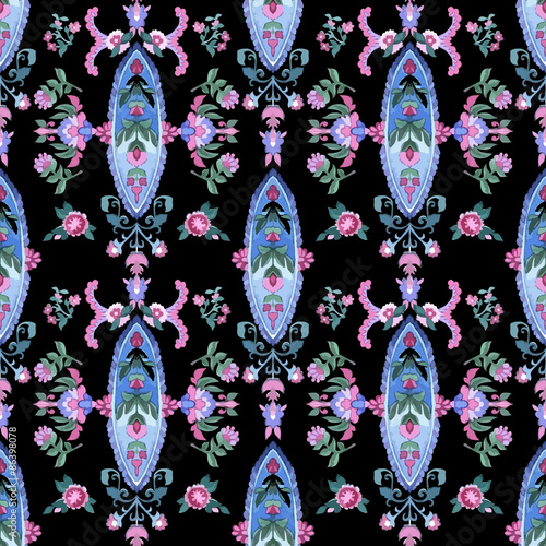 Watercolor paisley seamless pattern. 
