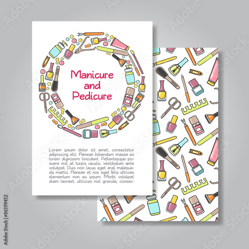 Two sides  invitation card design with manicure and pedicure illustration