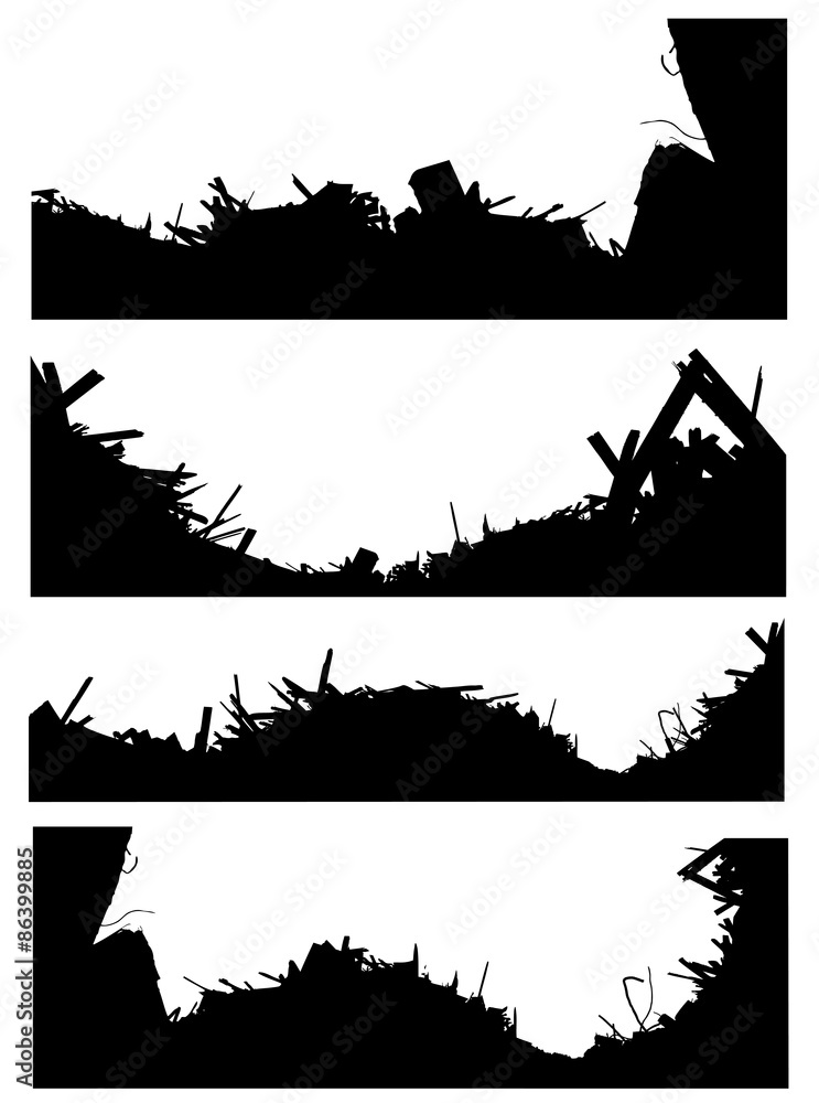 silhouette set of a demolition site industrial skyline