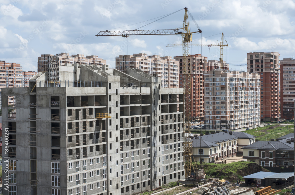 Construction of an apartment building in a residential area