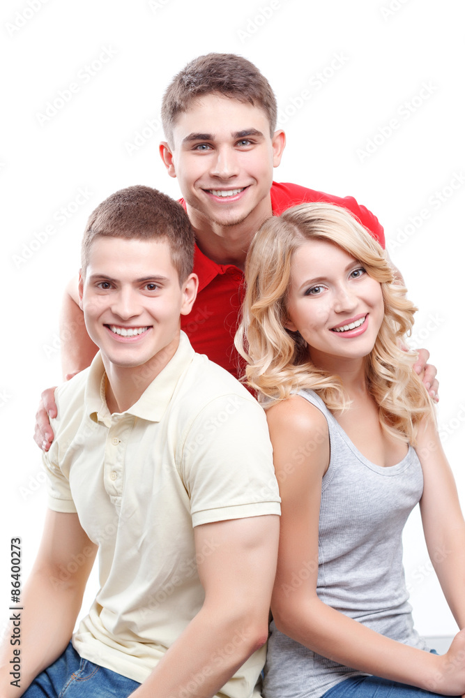 Two man and woman on white isolated background Two man and woman on white isolated background