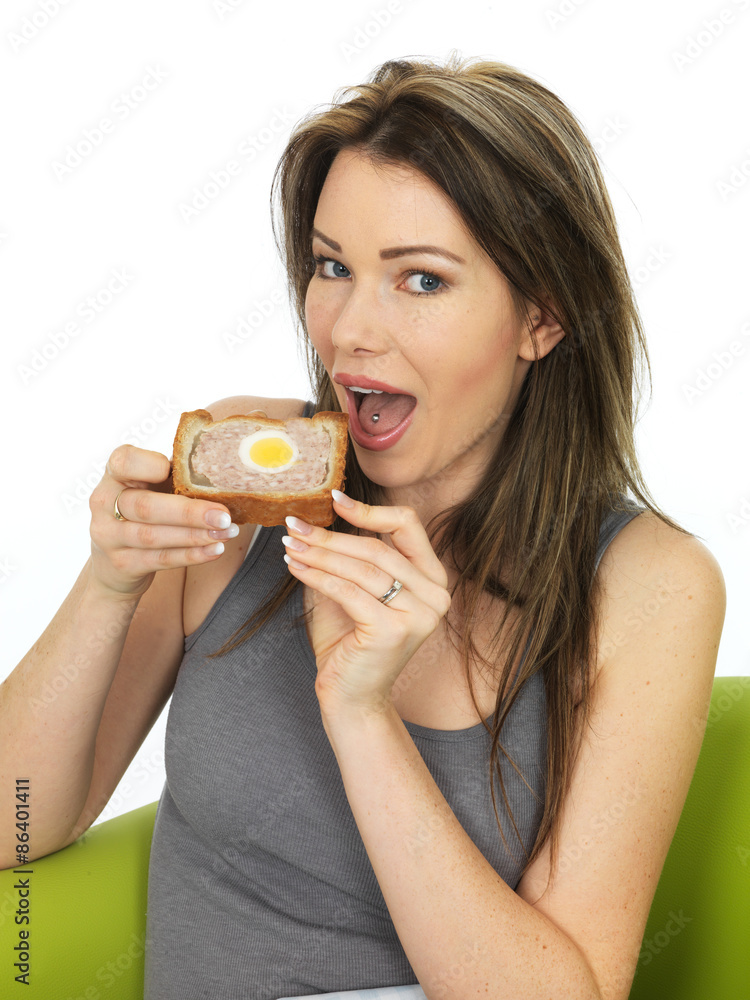 Attractive Young Woman Holding a Slice of Gala Pie Attractive Young Woman Holding a Slice of Gala Pie
