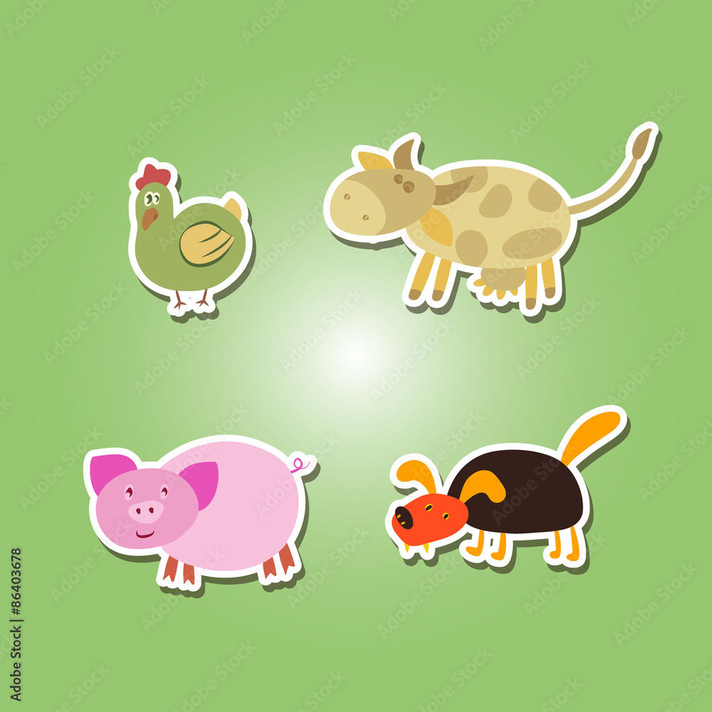 Fototapeta premium set of color icons with domestic animal kids drawing for your design