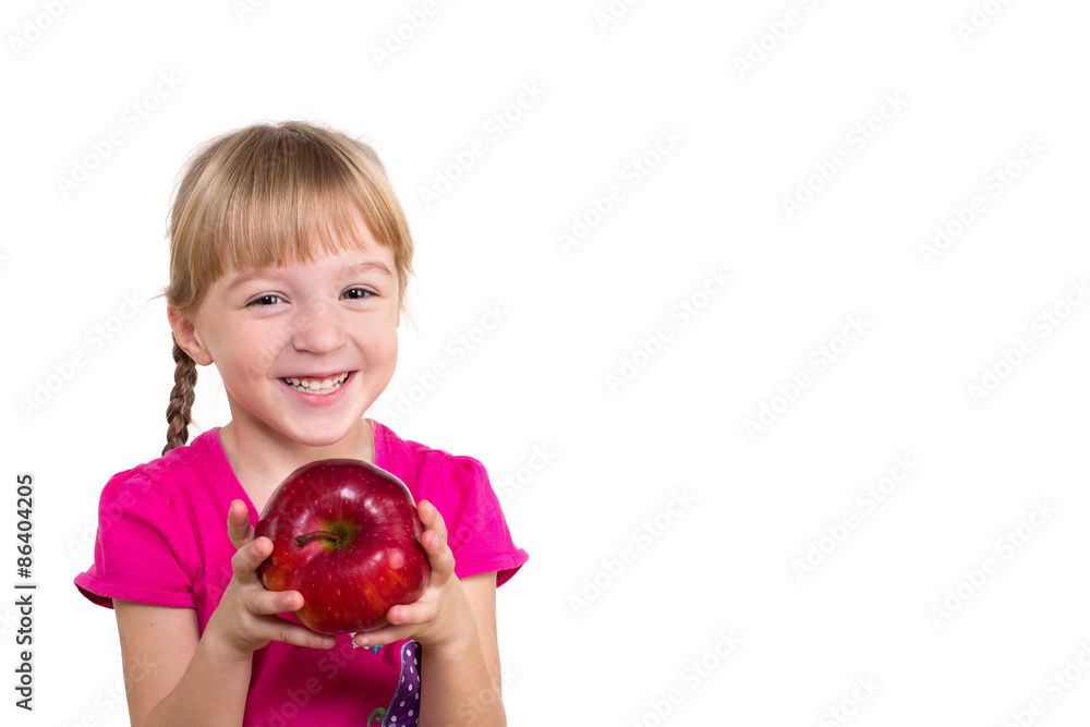 female child with a big red apple female child with a big red apple