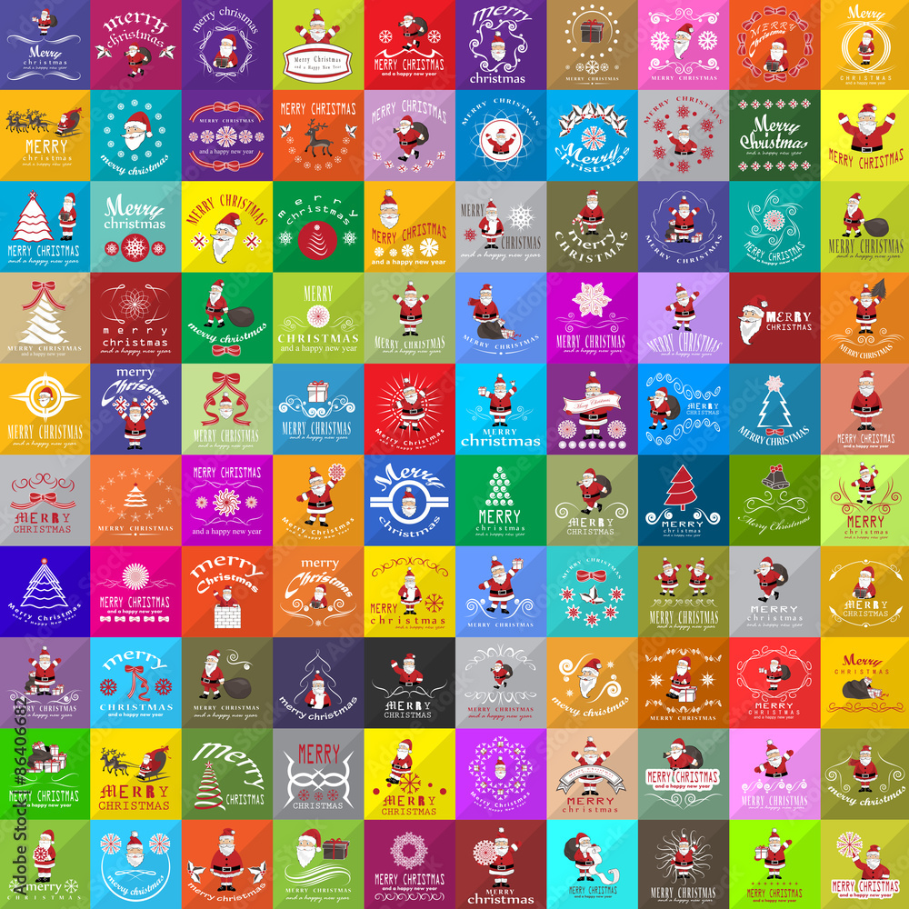 Flat Christmas Icons And Elements Set - Isolated On Mosaic Background - Vector Illustration, Graphic Design Editable For Your Design Flat Christmas Icons And Elements Set - Isolated On Mosaic Background - Vector Illustration, Graphic Design Editable For Your Design
