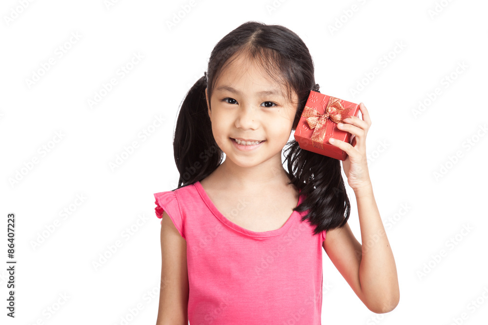 Happy little asian girl with red gift box Happy little asian girl with red gift box