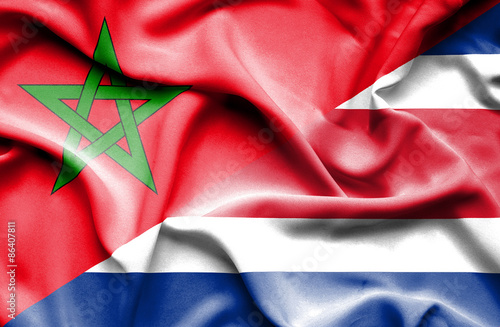 Waving flag of Costa Rica and Morocco