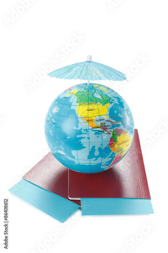 Passports  tickets  globe of the world as a vacation concept