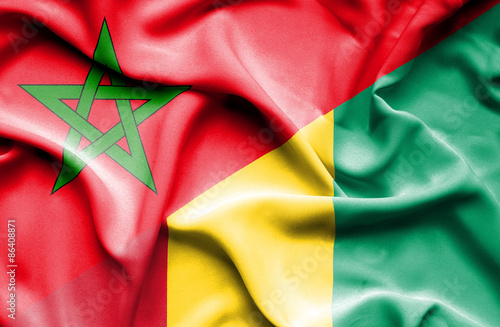 Waving flag of Guinea and Morocco