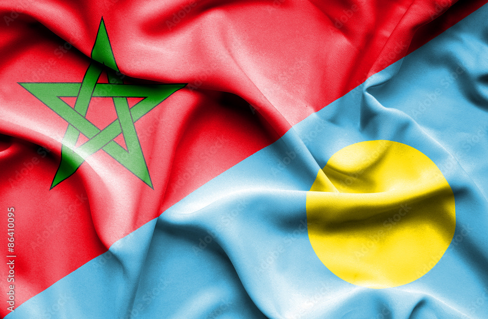 Waving flag of Palau and Morocco Waving flag of Palau and Morocco
