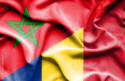 Waving flag of Romania and Morocco