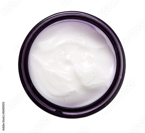 Beauty cream in container on background with clipping path