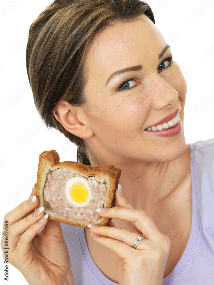 Attractive Young Woman Holding A Slice Of Gala Pie Attractive Young Woman Holding A Slice Of Gala Pie