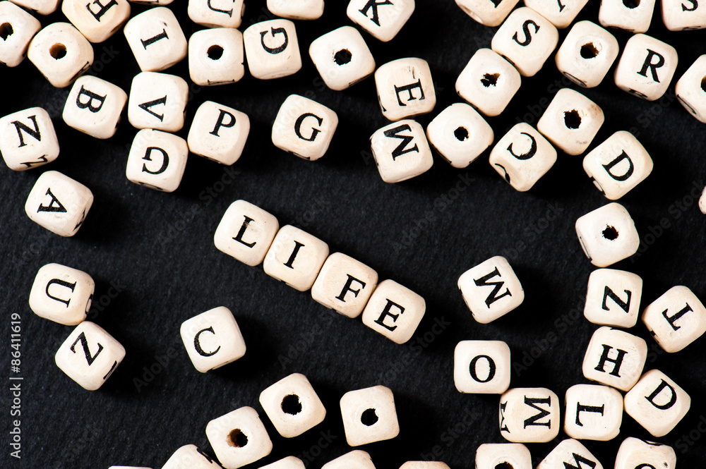 木製のブロック,アルファベットの文字 life 木製のブロック,アルファベットの文字 life