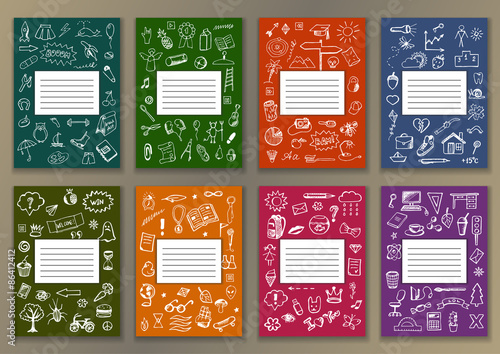 Set Covers with hand drawn ink school doodles