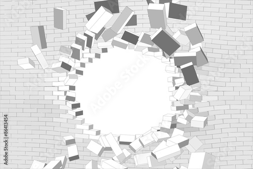 Hole in white brick wall