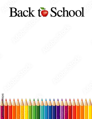 Back to School Letterhead, rainbow colored pencils, copy space for posters, stationery, education, literacy projects. 