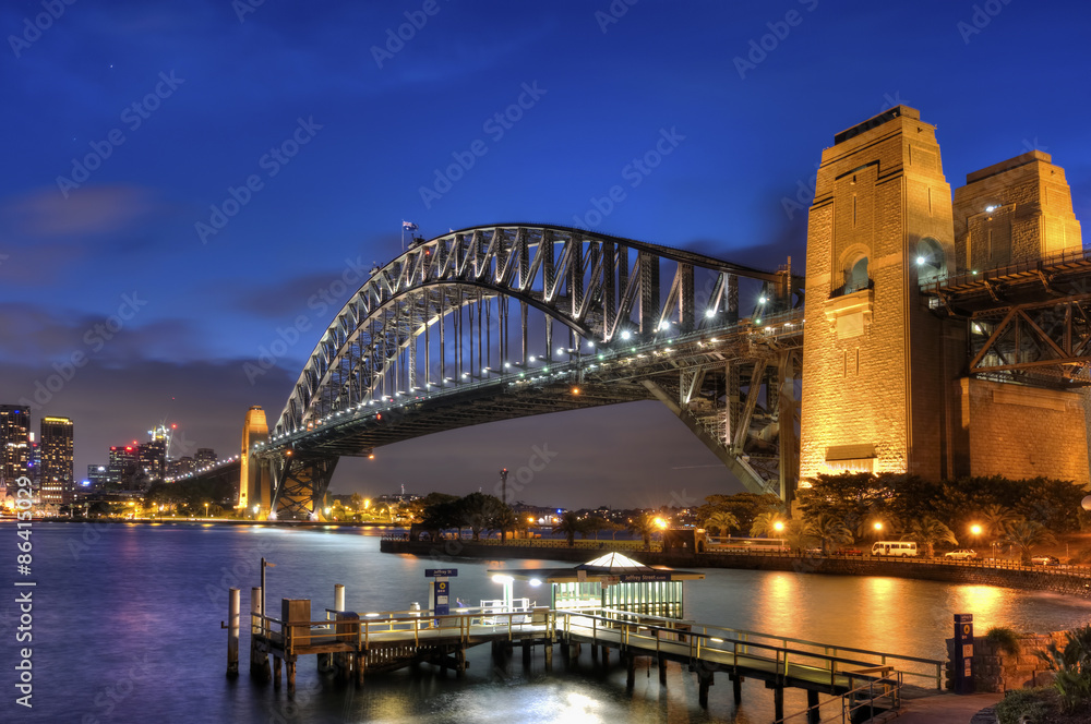 Sydney Harbour Bridge blue twilight, view from North Sydney.