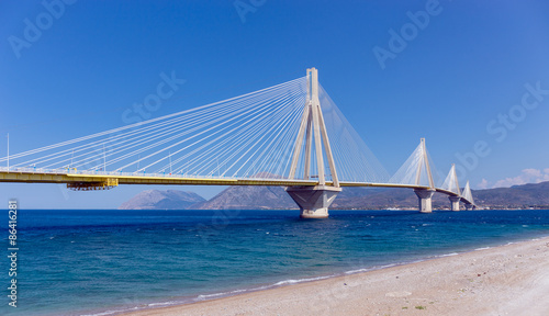 Rio–Antirrio bridge, the longest cable-stayed suspended deck bridge in the world, Peloponnese, Greece
